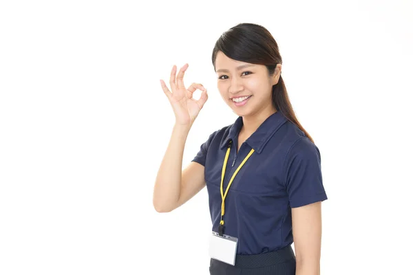 Žena s ok rukou znamení — Stock fotografie
