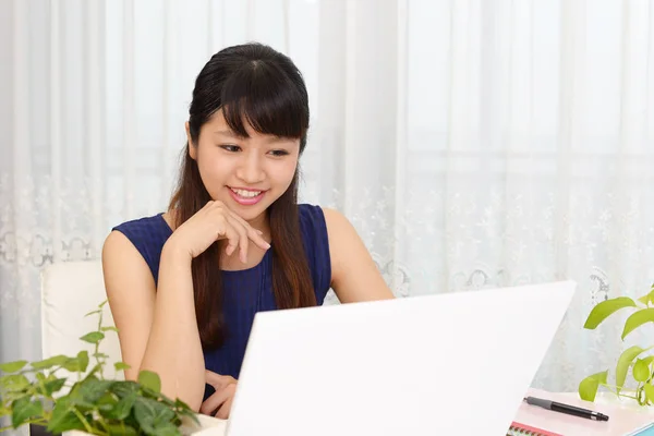 Smiling woman using a laptop Royalty Free Stock Images