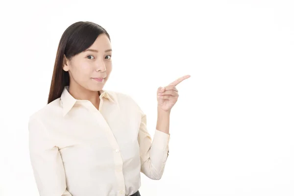 Mujer Señalando Con Dedo — Foto de Stock