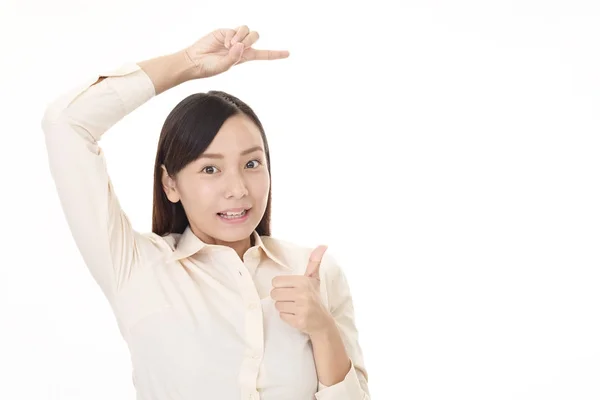 Happy Young Woman Isolated White Background — Stock Photo, Image