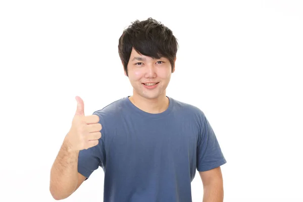 Azji Człowiek Pokazując Kciuki Górę Znak — Zdjęcie stockowe