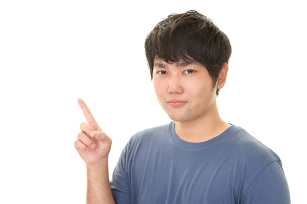 Aziatische Man Aanwijsapparaat Geïsoleerd Witte Achtergrond — Stockfoto