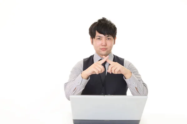 Businessman Demonstrating Prohibiting Gesture — Stock Photo, Image