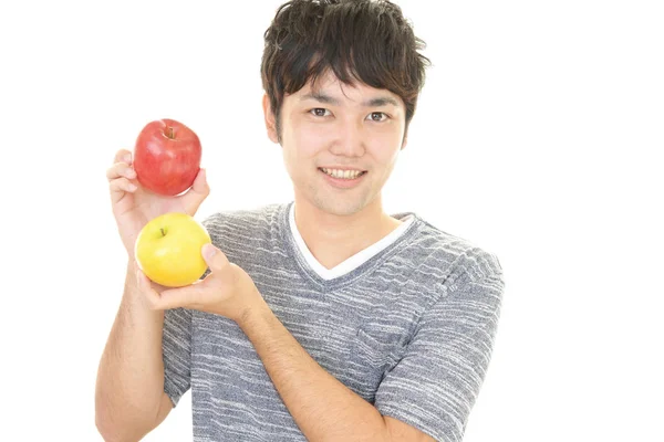 Smiling Asian Man Fruits — Stock Photo, Image