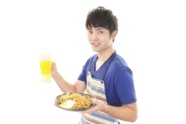 Smiling Asian Waiter Isolated White Background — Stock Photo, Image