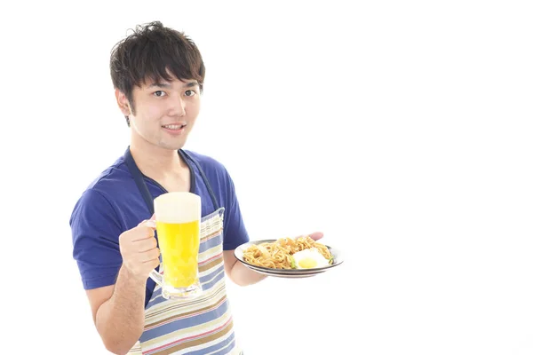 Lächelnder Asiatischer Kellner Isoliert Auf Weißem Hintergrund — Stockfoto