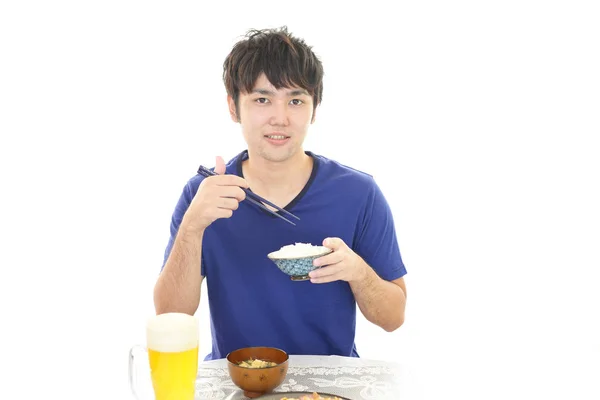 Asiático Hombre Comer Comidas — Foto de Stock