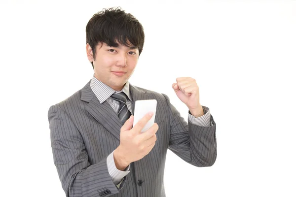 Hombre Negocios Feliz Usando Teléfono Inteligente — Foto de Stock