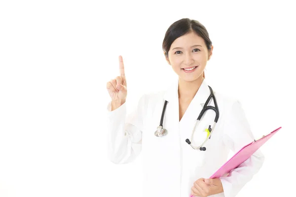 Asian Medical Doctor Pointing Her Finger — Stock Photo, Image