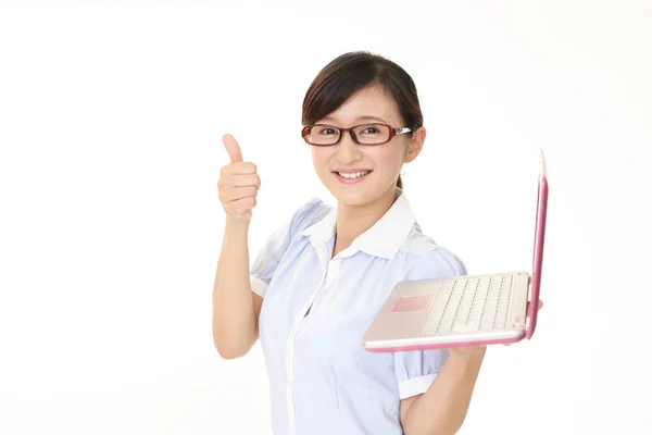 Smiling Woman Thumbs — Stock Photo, Image