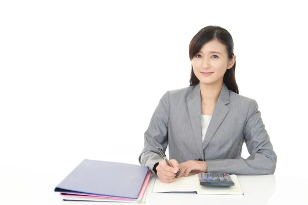 Office Lady Leende Isolerade Vit Bakgrund — Stockfoto