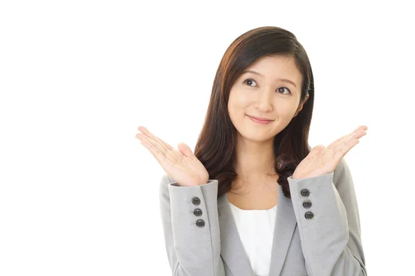 Glimlachende Zakenvrouw Geïsoleerd Witte Achtergrond — Stockfoto