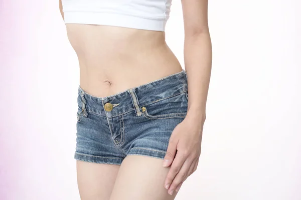 Bellissimo Corpo Femminile Pantaloncini Jeans — Foto Stock