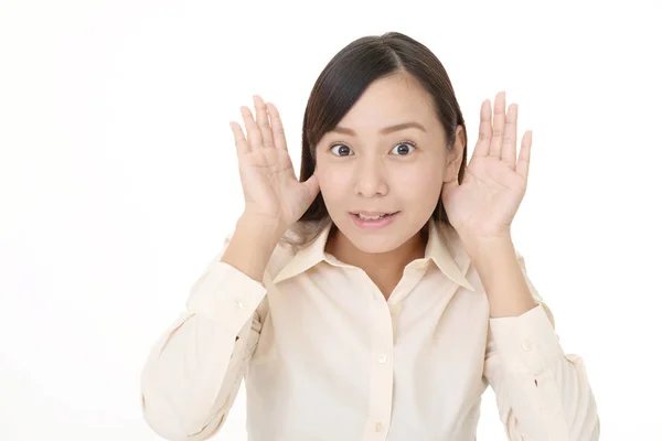 Mulher Asiática Ouvir Atentamente — Fotografia de Stock