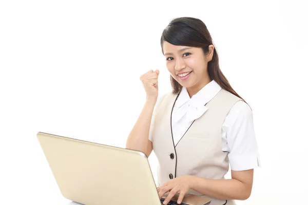 Female Office Worker Who Poses Happy — Stock Photo, Image