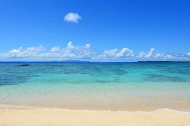 Okinawa 'da güzel bir plajın resmi.