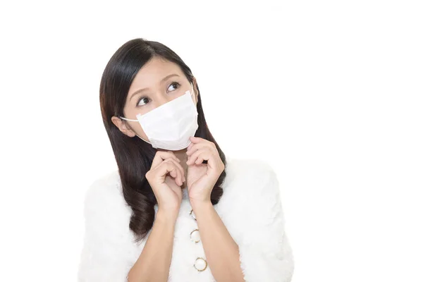 Vrouw Het Dragen Van Een Griep Masker — Stockfoto