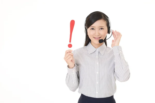 Call Center Operatören Med Ett Utropstecken — Stockfoto