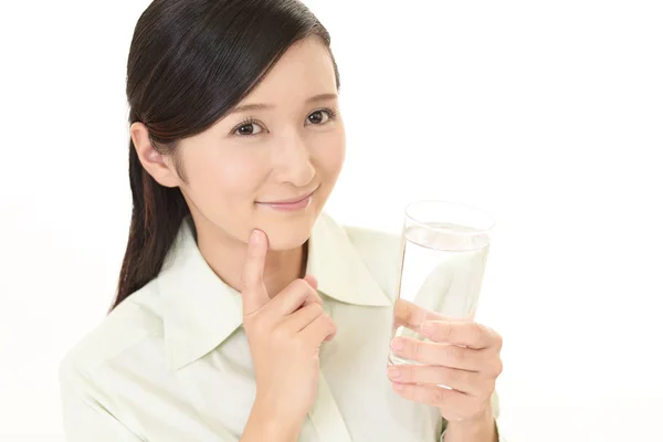 Mujer Con Vaso Agua — Foto de Stock