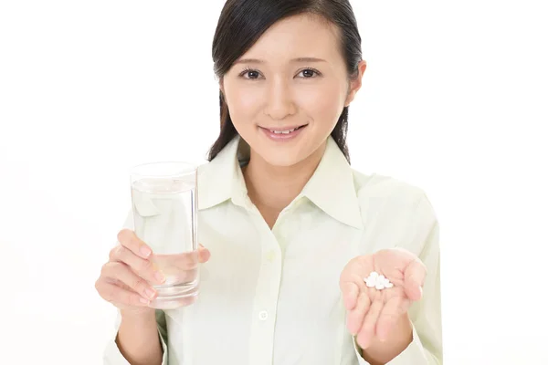 Woman Who Drinks Supplements — Stock Photo, Image