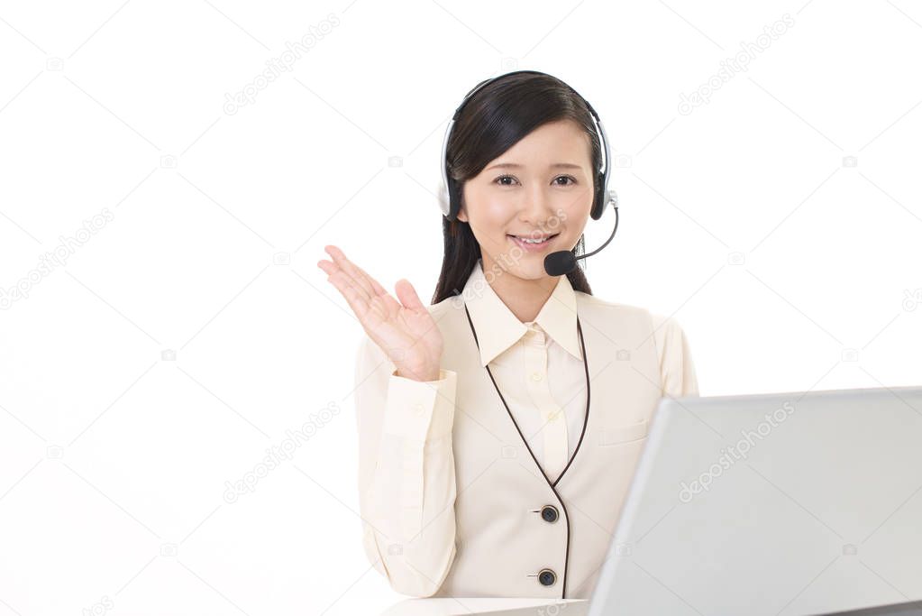 Smiling call center operator