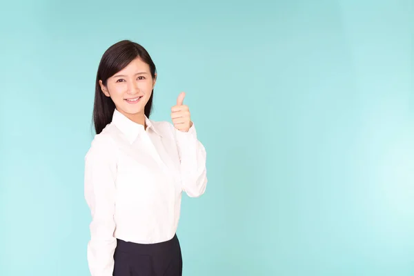 Smiling Woman Thumbs — Stock Photo, Image