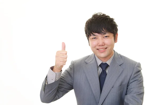 Asiatiska Affärsman Som Visar Tummen Upp Tecken — Stockfoto
