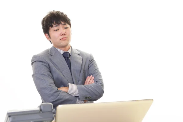 Asiático Empresário Trabalhando Mesa Estar Cansado — Fotografia de Stock