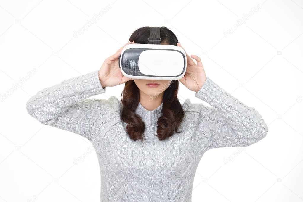 Woman wearing virtual reality goggles