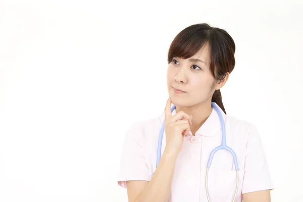 Worried Nurse Isolated White Background — Stock Photo, Image