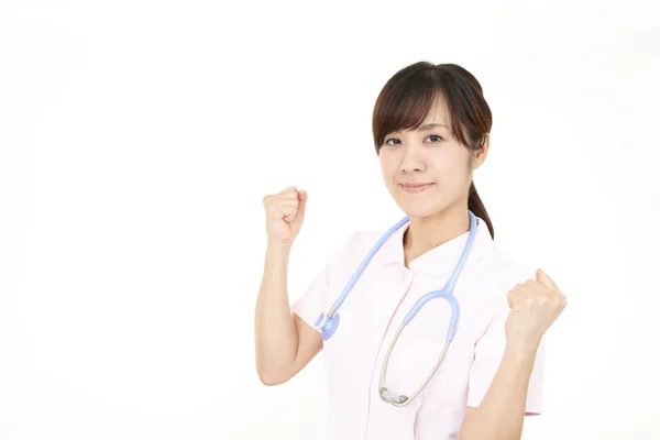Enfermera Sonriente Aislada Sobre Fondo Blanco — Foto de Stock