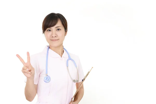 Sorridente Infermiera Femminile Isolato Sfondo Bianco — Foto Stock