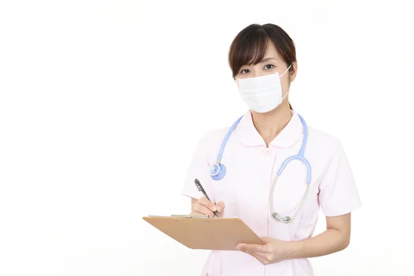 Female Nurse Protect Mask Her Face — Stock Photo, Image