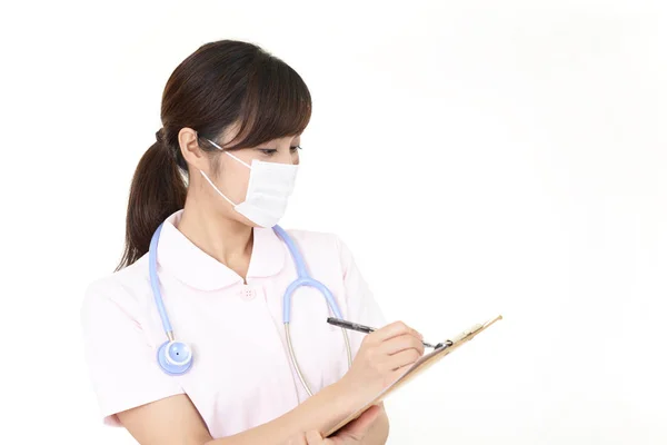 Γυναίκα Νοσοκόμα Προστασία Μάσκα Στο Πρόσωπό Της — Φωτογραφία Αρχείου