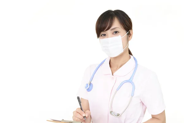 Female Nurse Protect Mask Her Face — Stock Photo, Image