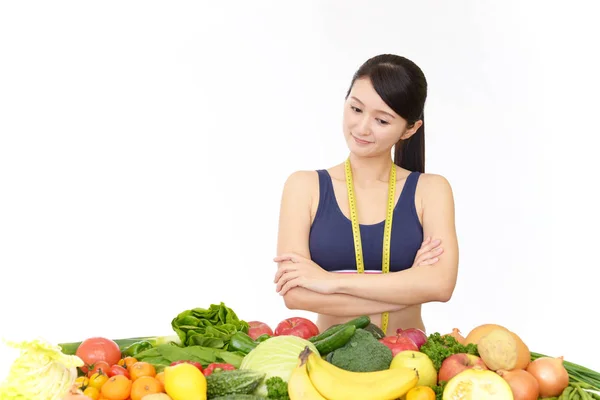 Frau Mit Obst Und Gemüse — Stockfoto