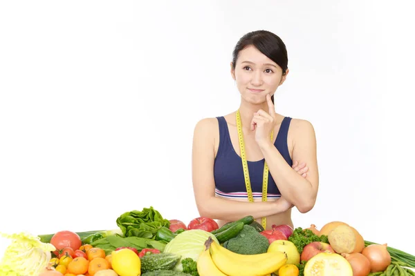 Frau Mit Obst Und Gemüse — Stockfoto