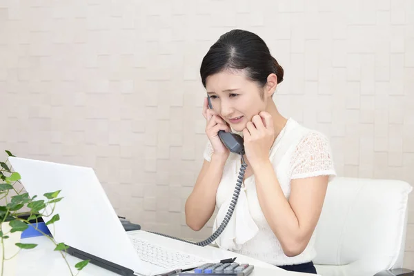 Asian Business Woman Working Desk Being Tired — Stock Photo, Image