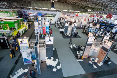 Hannover, Almanya - 15 Mart 2016: Birden fazla Hindistan kabinleri CeBIT bilgi teknoloji ticaret fuarında Hannover, Almanya üzerinde 15 Mart 2016