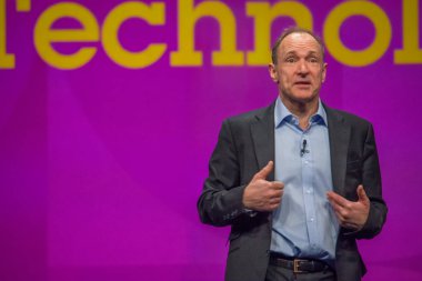 Orlando, Florida - 18 Ocak 2012: Mucit ve kurucusu World Wide Web efendim Tim Berners-Lee sunar bir adresi IBM Lotusphere 2012 toplantısına 18 Ocak 2012 tarihinde. Sosyal Web hakkında konuşuyor
