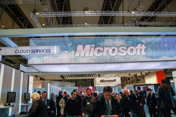 HANNOVER, GERMANY - MARCH 2, 2010: Booth of Microsoft company at CeBIT information technology trade show in Hannover, Germany on March 2, 2010