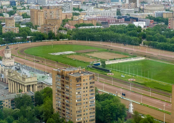 MOSCOW, RUSSIA - JUNE 1, 2017: Aerial view to Central Moscow hippodrome the largest horse racing track in Russia on June 1, 2017 in Moscow, Russia — Stock Photo, Image