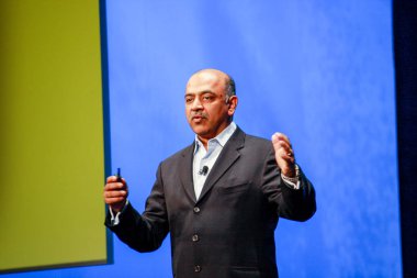 LAS VEGAS, NV - OCT 27, 2009: General Manager of IBM Information Management Software department Arvind Krishna delivers an address to Information on Demand conference on OCT 27, 2009 in Las Vegas, NV