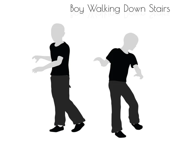 Garçon dans tous les jours marchant dans les escaliers pose sur fond blanc — Image vectorielle