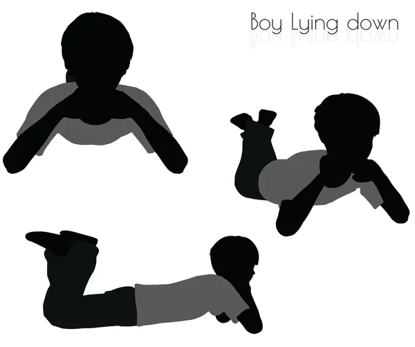 躺在向下的姿势在白色背景上的男孩 — 图库矢量图片