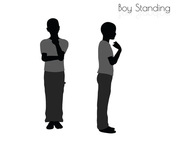 Niño en pose de pie sobre fondo blanco — Vector de stock