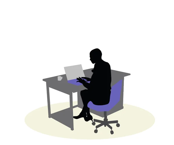 Una mujer de negocios sentada en un escritorio — Vector de stock