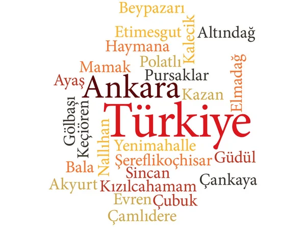 Türkische Stadt Ankara Unterteilung in Wortwolken — Stockvektor