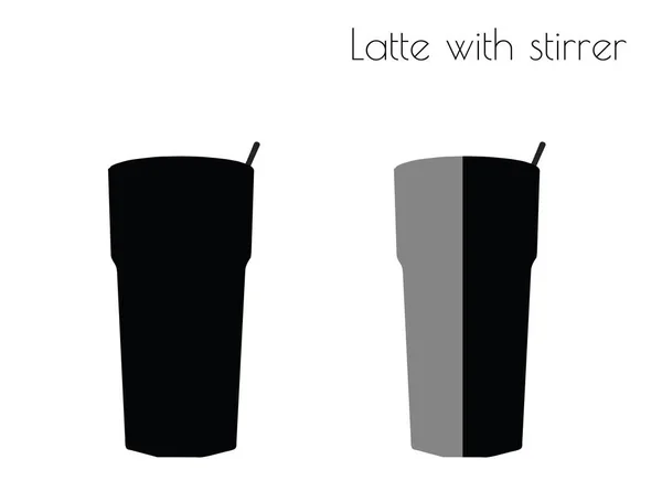 Latte s míchačkou silueta na bílém pozadí — Stockový vektor