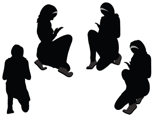 Moslimvrouw silhouet in bid vormen — Stockvector
